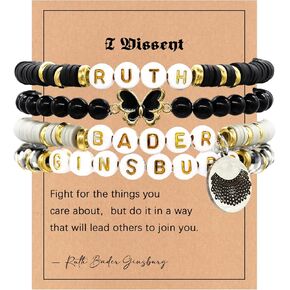 4pcs Ruth Bader Ginsburg Bracelet, Polymer Clay Iron Sheet Ruth Bader Ginsburg Beads Bracelet Feminist Power Gifts Fight for The Things You Care about Feminism Bracelet for Women Female Lawyers