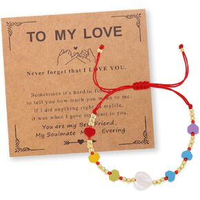 Cute White Blue Yellow Heart Charm Bracelets for Women, Minimalist Handmade Adjustable Gold Beads Stackable Matching Couple Strand Bracelet Valentines Day Fashion Jewelry Gift.
