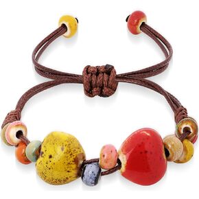 MINACHI Ceramic Beaded Bracelets for Women, Boho Style Beaded Bracelets with Colorful Heart Ceramic Beads, Adjustable Elastic Bracelets Jewelry for Women