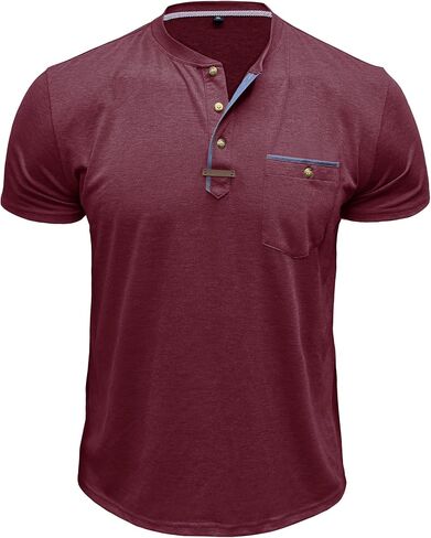 Mens Casual Henley Shirts Short Sleeve Button Down Classic Summer T-Shirt with Pocket in Kuwait