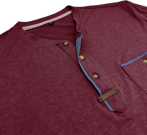 Mens Casual Henley Shirts Short Sleeve Button Down Classic Summer T-Shirt with Pocket in Kuwait