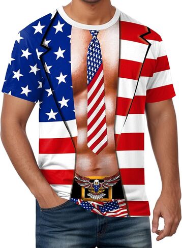 Arvilhill Men's American Flag Shirt 4th of July Short Sleeve T-Shirt Patriotic Tie Dye Tee Shirt (S-3XL) in Kuwait
