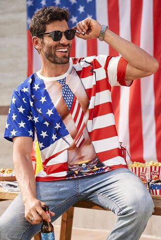 Arvilhill Men's American Flag Shirt 4th of July Short Sleeve T-Shirt Patriotic Tie Dye Tee Shirt (S-3XL) in Kuwait