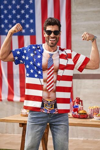 Arvilhill Men's American Flag Shirt 4th of July Short Sleeve T-Shirt Patriotic Tie Dye Tee Shirt (S-3XL) in Kuwait