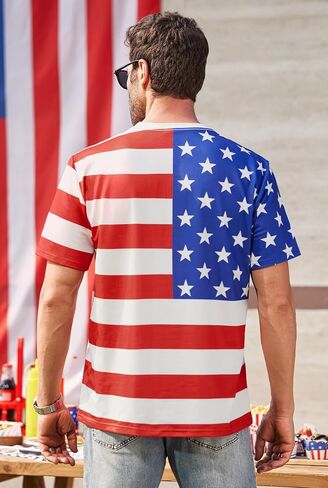 Arvilhill Men's American Flag Shirt 4th of July Short Sleeve T-Shirt Patriotic Tie Dye Tee Shirt (S-3XL) in Kuwait