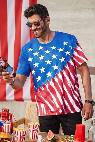 قميص العلم الأمريكي للرجال Arvilhill في الرابع من يوليو ، قميص تي شيرت ، قميص Tee Tee The Hirt (S-3XL) in Saudi Arabia