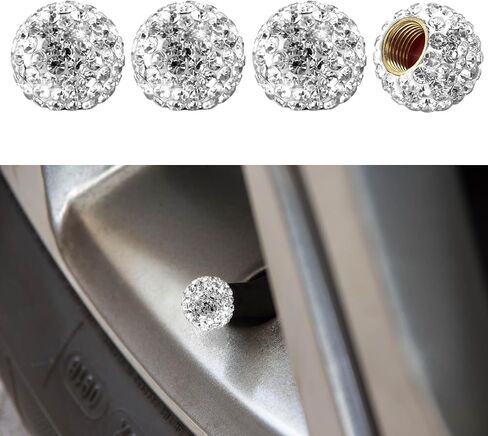 4PCS Bling Diamond Car Tire Valve Stem Cap, Crystal Rhinestone Wheel Valve Protective Cover, Dustproof Auto Tire Air Cap, Universal Vehicle Accessories for Sedan SUV Truck Motorcycle Bike (White) in Saudi Arabia