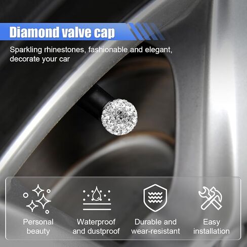 4PCS Bling Diamond Car Tire Valve Stem Cap, Crystal Rhinestone Wheel Valve Protective Cover, Dustproof Auto Tire Air Cap, Universal Vehicle Accessories for Sedan SUV Truck Motorcycle Bike (White) in Saudi Arabia