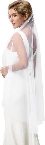 Pearl Bride Wedding Veil Bridal Tulle Veils Hair Accessories Bridal Veils with Matel Comb in Kuwait