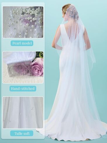 Pearl Bride Wedding Veil Bridal Tulle Veils Hair Accessories Bridal Veils with Matel Comb in Saudi Arabia