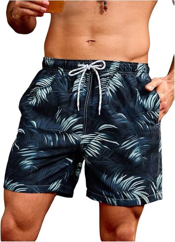 Verdusa Men's Tropical Print Swim Trunks Hawaii Drawstring Low Rise Board Shorts with Pocket in Saudi Arabia