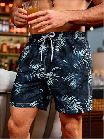 Verdusa Men's Tropical Print Swim Trunks Hawaii Drawstring Low Rise Board Shorts with Pocket in Saudi Arabia
