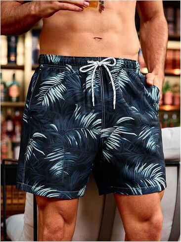 Verdusa Men's Tropical Print Swim Trunks Hawaii Drawstring Low Rise Board Shorts with Pocket in Saudi Arabia