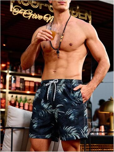 Verdusa Men's Tropical Print Swim Trunks Hawaii Drawstring Low Rise Board Shorts with Pocket in Saudi Arabia