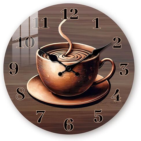 ساعات خشبية للجدران 10 بوصات - كوب من القهوة تعمل بطارية على مدار ساعة الحائط - ساعات الحائط الريفية الصامتة غير الموقوتة لمطبخ غرفة نوم غرفة المعيشة in Kuwait