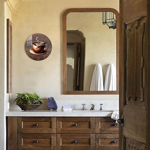 ساعات خشبية للجدران 10 بوصات - كوب من القهوة تعمل بطارية على مدار ساعة الحائط - ساعات الحائط الريفية الصامتة غير الموقوتة لمطبخ غرفة نوم غرفة المعيشة in Kuwait