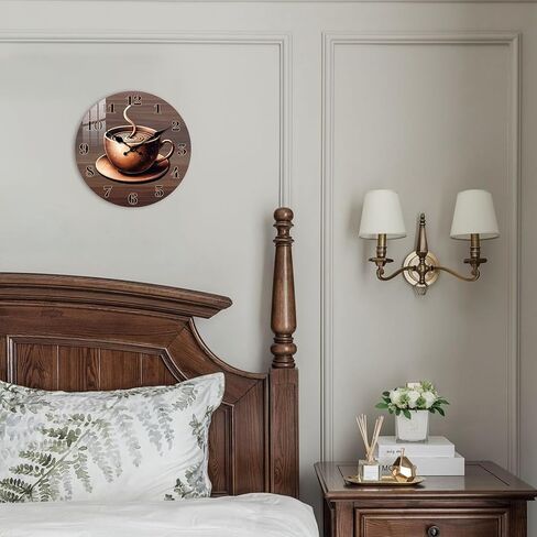 ساعات خشبية للجدران 10 بوصات - كوب من القهوة تعمل بطارية على مدار ساعة الحائط - ساعات الحائط الريفية الصامتة غير الموقوتة لمطبخ غرفة نوم غرفة المعيشة in Kuwait