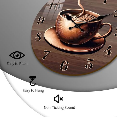 ساعات خشبية للجدران 10 بوصات - كوب من القهوة تعمل بطارية على مدار ساعة الحائط - ساعات الحائط الريفية الصامتة غير الموقوتة لمطبخ غرفة نوم غرفة المعيشة in Kuwait