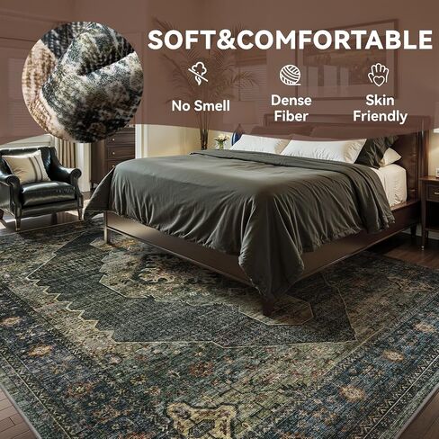 Olive Green 8x10 Area Rugs for Living Room Bedroom Rug Washable Vintage Neutral Farmhouse Rug Carpet Dining Room Rugs Office Retro Oriental Easy Clean Non Slip Large in Saudi Arabia