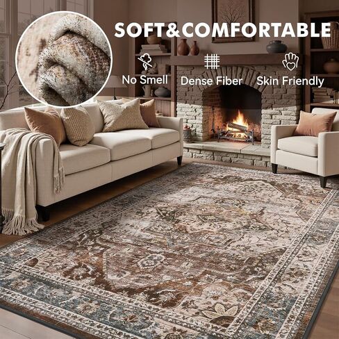Olive Green 8x10 Area Rugs for Living Room Bedroom Rug Washable Vintage Neutral Farmhouse Rug Carpet Dining Room Rugs Office Retro Oriental Easy Clean Non Slip Large in Saudi Arabia