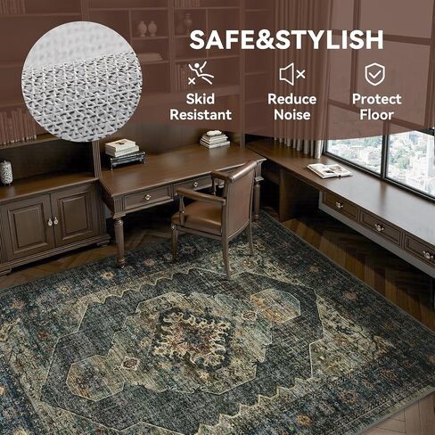 Olive Green 8x10 Area Rugs for Living Room Bedroom Rug Washable Vintage Neutral Farmhouse Rug Carpet Dining Room Rugs Office Retro Oriental Easy Clean Non Slip Large in Saudi Arabia