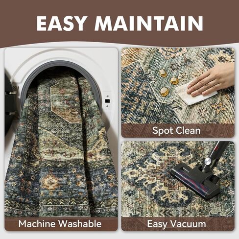 Olive Green 8x10 Area Rugs for Living Room Bedroom Rug Washable Vintage Neutral Farmhouse Rug Carpet Dining Room Rugs Office Retro Oriental Easy Clean Non Slip Large in Saudi Arabia