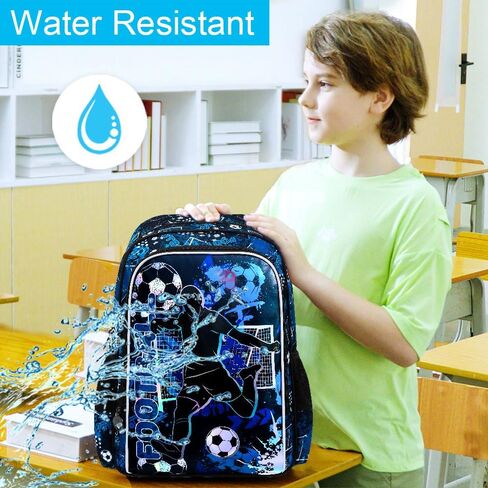 AGSDON 3PCS Kids Backpack for Boys, 17" Football Backpacks with Lunch Box, Water Resistant and Lightweight Bookbag for Teenagers in Saudi Arabia