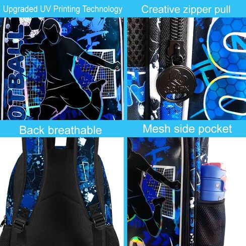 AGSDON 3PCS Kids Backpack for Boys, 17" Football Backpacks with Lunch Box, Water Resistant and Lightweight Bookbag for Teenagers in Saudi Arabia