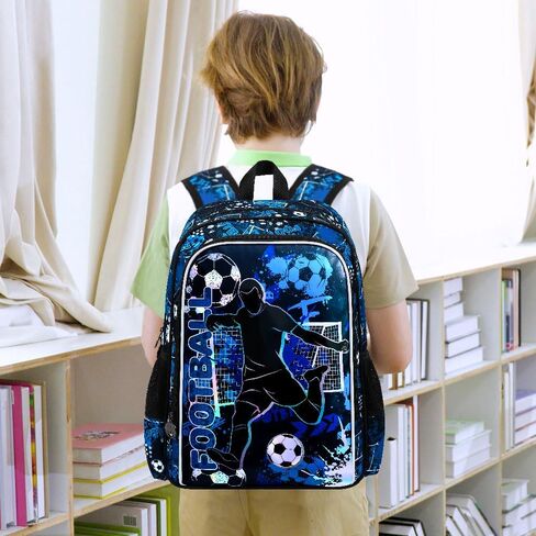 AGSDON 3PCS Kids Backpack for Boys, 17" Football Backpacks with Lunch Box, Water Resistant and Lightweight Bookbag for Teenagers in Saudi Arabia