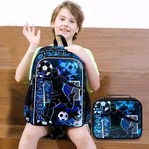 AGSDON 3PCS Kids Backpack for Boys, 17" Football Backpacks with Lunch Box, Water Resistant and Lightweight Bookbag for Teenagers in Saudi Arabia