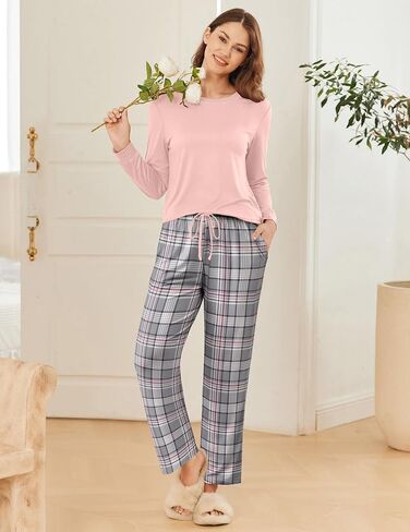 Ekouaer 2 Pack Women Pajama Long Sleeve Sleepwear Soft Loungewear Pjs Sets with Pockets S-XXL in Saudi Arabia