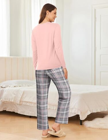 Ekouaer 2 Pack Women Pajama Long Sleeve Sleepwear Soft Loungewear Pjs Sets with Pockets S-XXL in Saudi Arabia