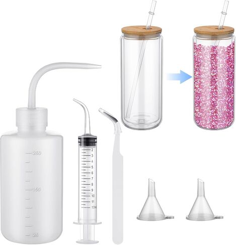 Teenyyou 5 Pcs Snow Globe Tumbler Supplies for Glitter Snow Globe DIY Contains Plastic Squeeze Bottle Small Funnel Tweezers Bent Syringe for Cup Making Supplies in Saudi Arabia