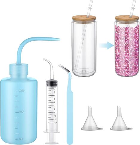 Teenyyou 5 Pcs Snow Globe Tumbler Supplies for Glitter Snow Globe DIY Contains Plastic Squeeze Bottle Small Funnel Tweezers Bent Syringe for Cup Making Supplies in Saudi Arabia