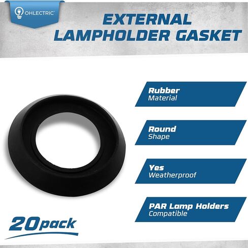 OhLectric OL-72907-10 External Lampholder Gasket, Round Weatherproof Gasket for PAR Lamp Holders - PAR Lamp Protects Socket from Dirt, Debris - Ideal Replacement Outer Gasket-Black (Pack of 10) in Kuwait