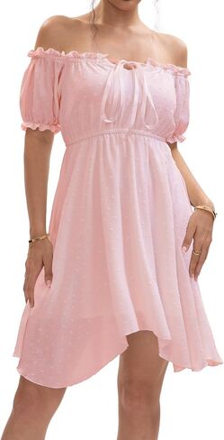 Womens Two Piece Sets Corset Dress Off Shoulder Ruffles Puff Sleeve Irregular Mini Fairy Bustier Dress in Saudi Arabia