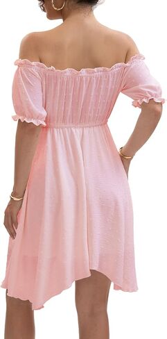 Womens Two Piece Sets Corset Dress Off Shoulder Ruffles Puff Sleeve Irregular Mini Fairy Bustier Dress in Saudi Arabia