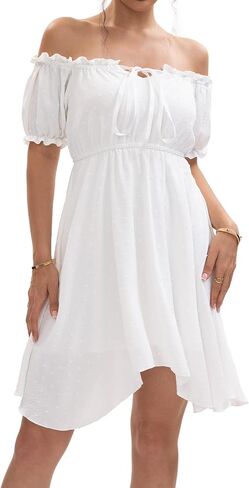 Womens Two Piece Sets Corset Dress Off Shoulder Ruffles Puff Sleeve Irregular Mini Fairy Bustier Dress in Saudi Arabia