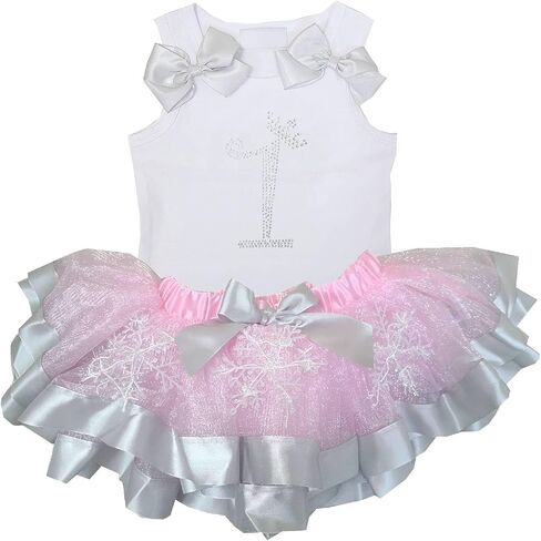 Kirei Sui Girls Princess Rhinestone Number Tank Top Pink Silver Snowflake Tutu 2-Piece Birthday Outfit Dress Set in Saudi Arabia