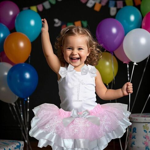 Kirei Sui Girls Princess Rhinestone Number Tank Top Pink Silver Snowflake Tutu 2-Piece Birthday Outfit Dress Set in Saudi Arabia