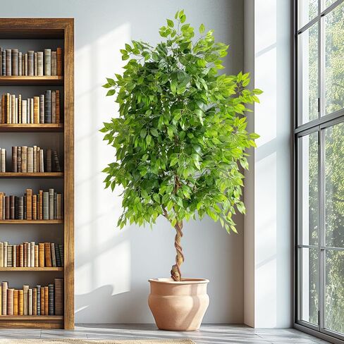 7ft Artificial Ficus Tree for Home Decor, Faux Silk Plants Faux Plant Fake Silk Trees with Pot for Indoor House Living Room Office Garden in Saudi Arabia