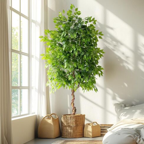 7ft Artificial Ficus Tree for Home Decor, Faux Silk Plants Faux Plant Fake Silk Trees with Pot for Indoor House Living Room Office Garden in Saudi Arabia