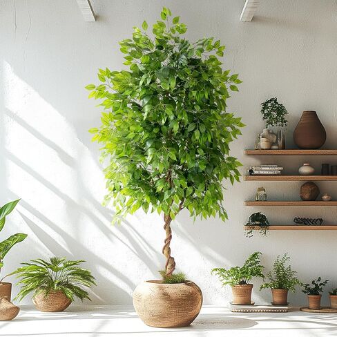 7ft Artificial Ficus Tree for Home Decor, Faux Silk Plants Faux Plant Fake Silk Trees with Pot for Indoor House Living Room Office Garden in Saudi Arabia