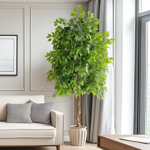 7ft Artificial Ficus Tree for Home Decor, Faux Silk Plants Faux Plant Fake Silk Trees with Pot for Indoor House Living Room Office Garden in Saudi Arabia