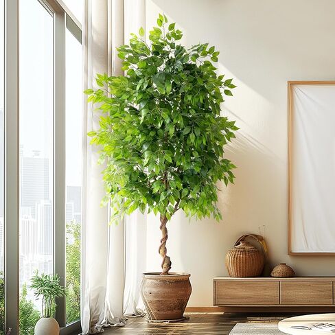7ft Artificial Ficus Tree for Home Decor, Faux Silk Plants Faux Plant Fake Silk Trees with Pot for Indoor House Living Room Office Garden in Saudi Arabia
