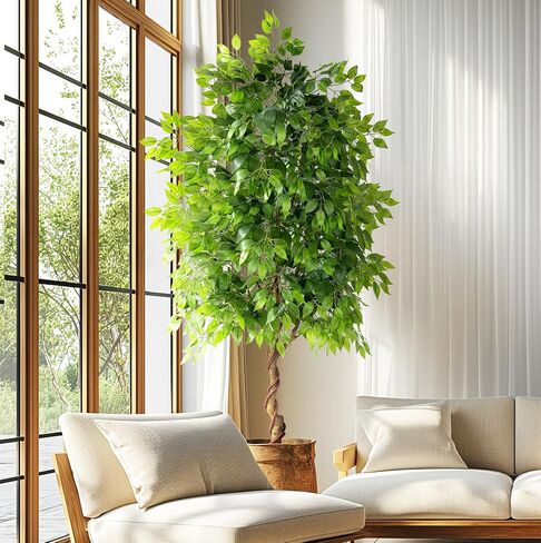 7ft Artificial Ficus Tree for Home Decor, Faux Silk Plants Faux Plant Fake Silk Trees with Pot for Indoor House Living Room Office Garden in Saudi Arabia