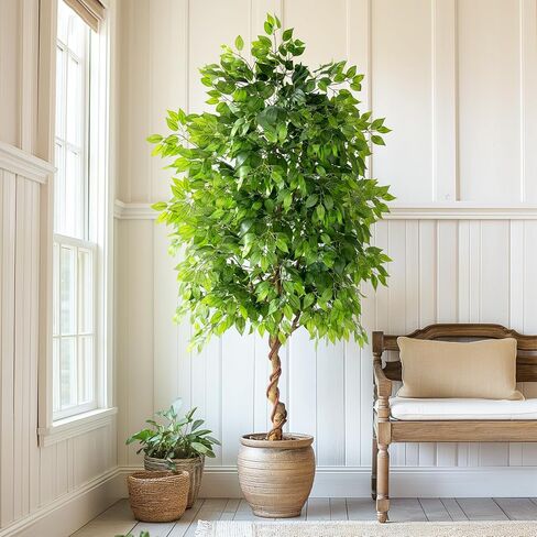 7ft Artificial Ficus Tree for Home Decor, Faux Silk Plants Faux Plant Fake Silk Trees with Pot for Indoor House Living Room Office Garden in Saudi Arabia