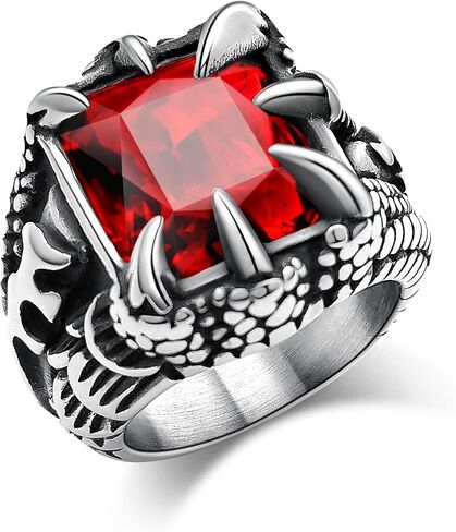 Men's Stainless Steel Dragon Claw Ring - Gothic Biker Style with Black/18K Gold Finish, Red/Black Gemstone, Crystal Stone Signet Ring Punk Jewelry, Size 7-14, Includes Gift Box in Saudi Arabia