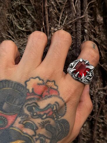Men's Stainless Steel Dragon Claw Ring - Gothic Biker Style with Black/18K Gold Finish, Red/Black Gemstone, Crystal Stone Signet Ring Punk Jewelry, Size 7-14, Includes Gift Box in Saudi Arabia