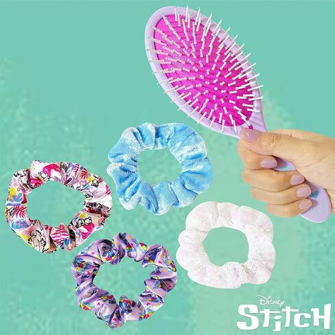 LUV HER Lilo & Stitch Hair Accessory 5 Pcs Set - 1 Regular 9 inch Stitch Hairbrush & 4 Scrunchies - Detangling Brush - Elastic Hair Ties Ropes for Girls, Ages 3+ in Saudi Arabia